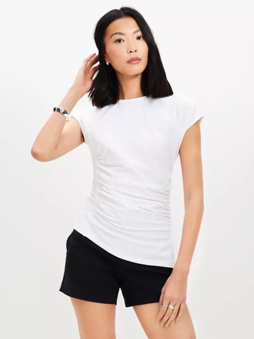LOFT White Cap-Sleeve Ruched Side Tee